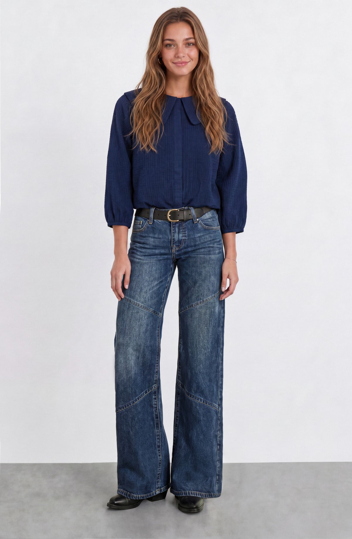 Blusa Cuello Bobo Vichy Blue