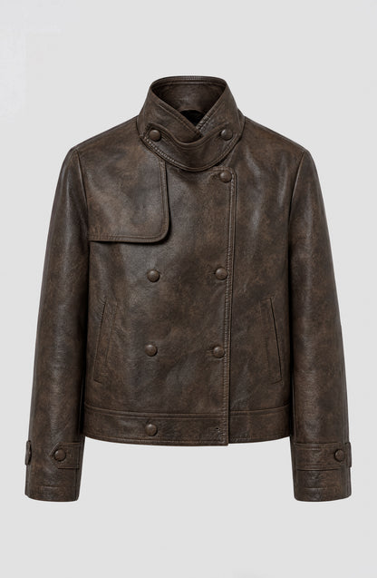 Chaqueta Pu Cuello Funnel Brown