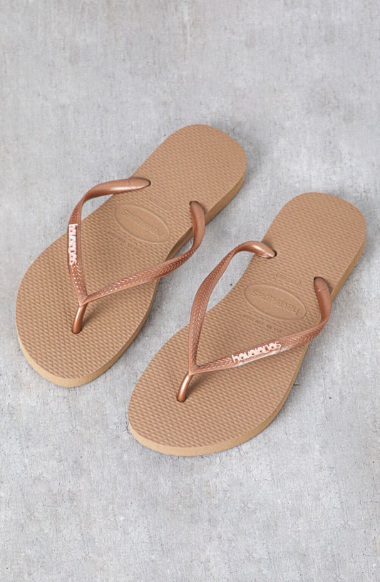 Havaiana Slim Logo Metallic Dorado