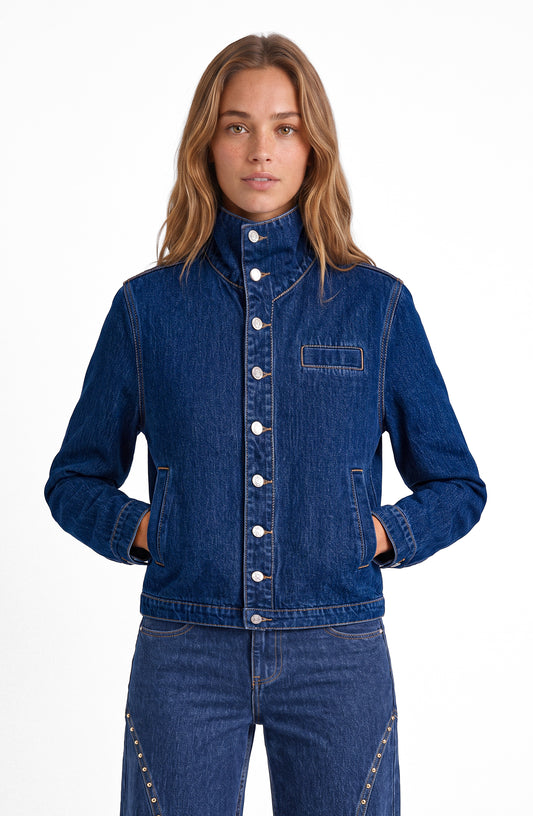 Chaqueta Denim Cuello Funnel Blue