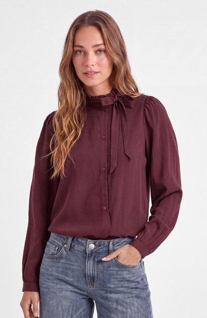 Blusa Lazo Cuello Alto Burgundy
