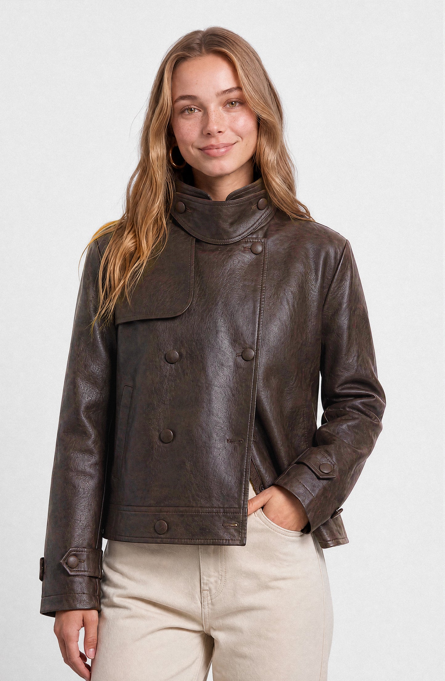 Chaqueta Pu Cuello Funnel Brown