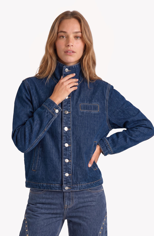 Chaqueta Denim Cuello Funnel Blue