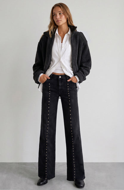 Pantalón Cortes Tachas Estrellas Grey