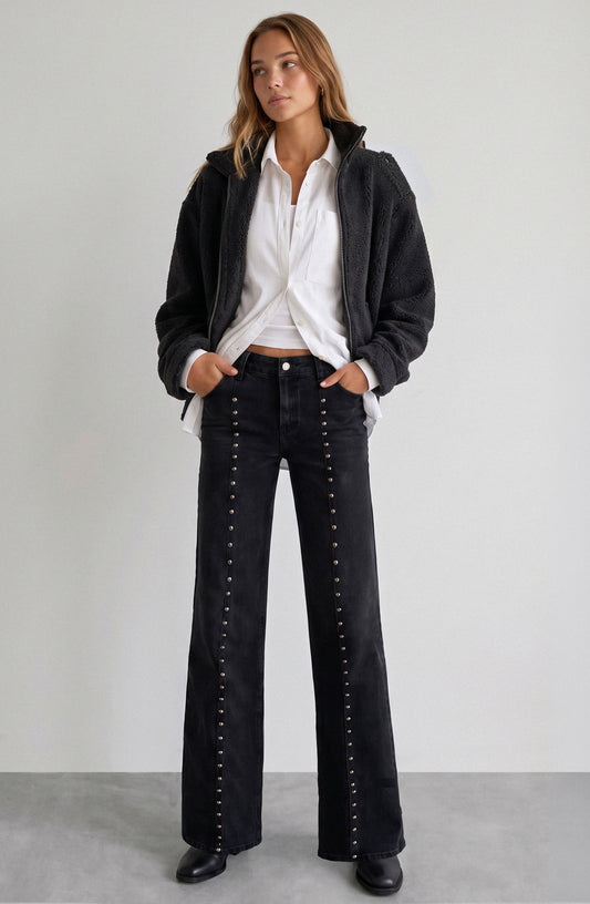 Pantalón Cortes Tachas Estrellas Grey