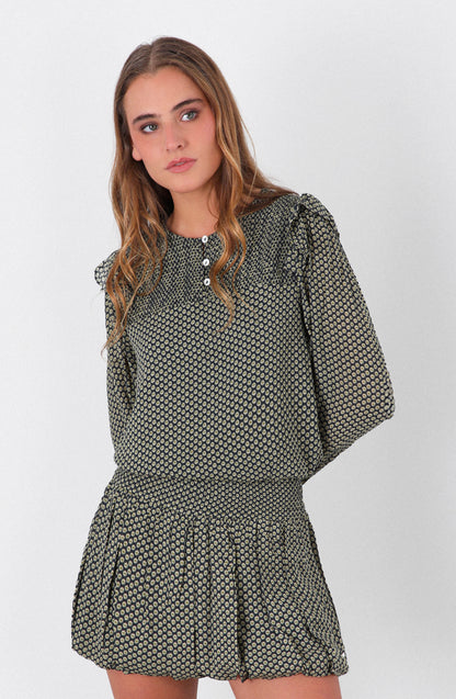 Blusa Estampada Vuelo Lurex Navy