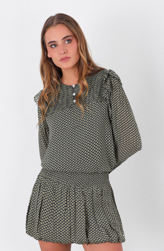 Blusa Estampada Vuelo Lurex Navy