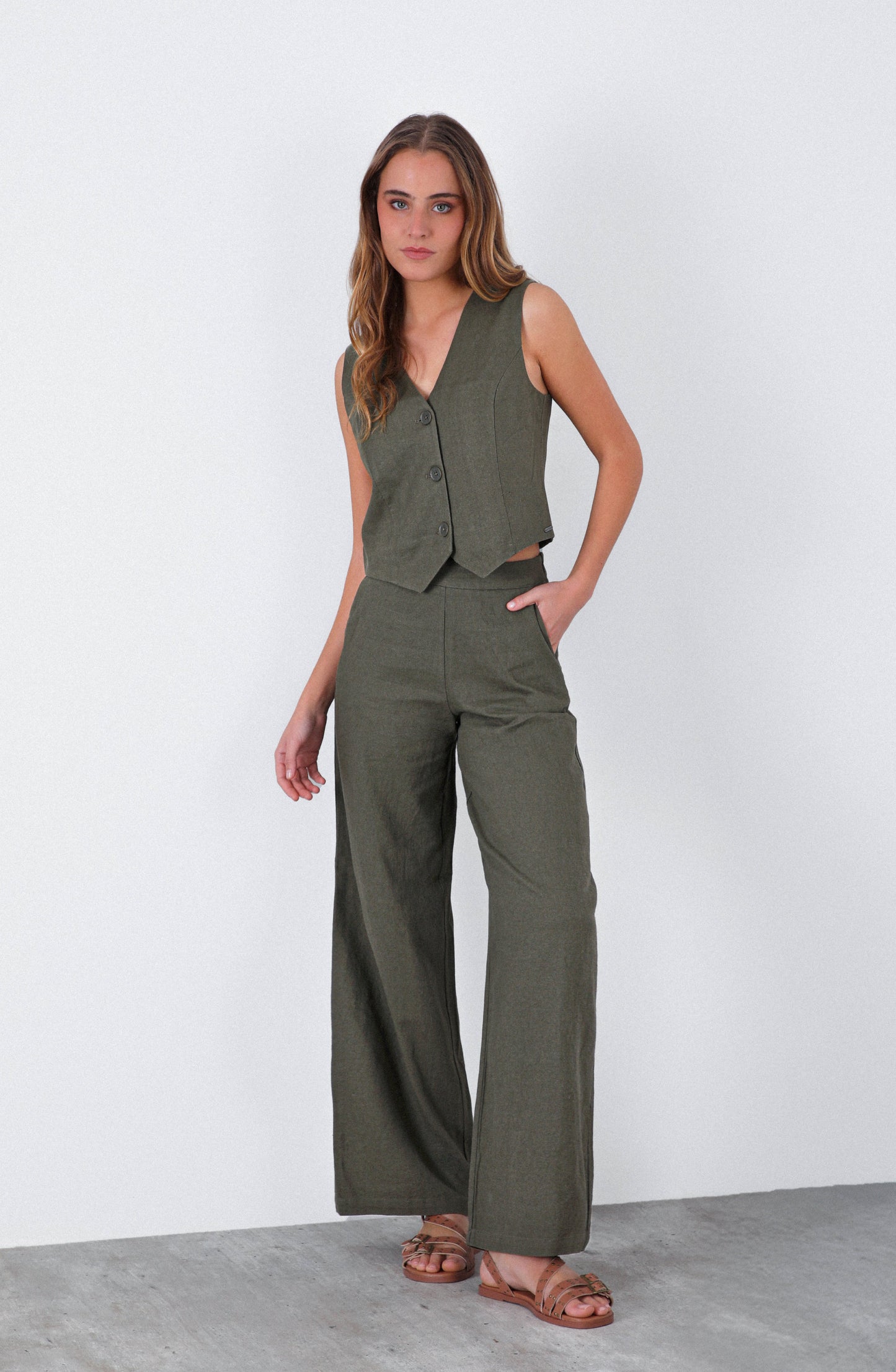 Pantalón Rayas Lino Green