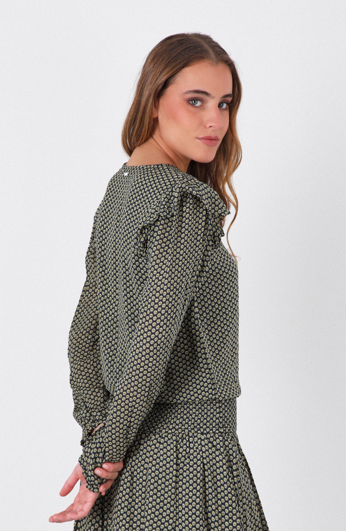 Blusa Estampada Vuelo Lurex Navy