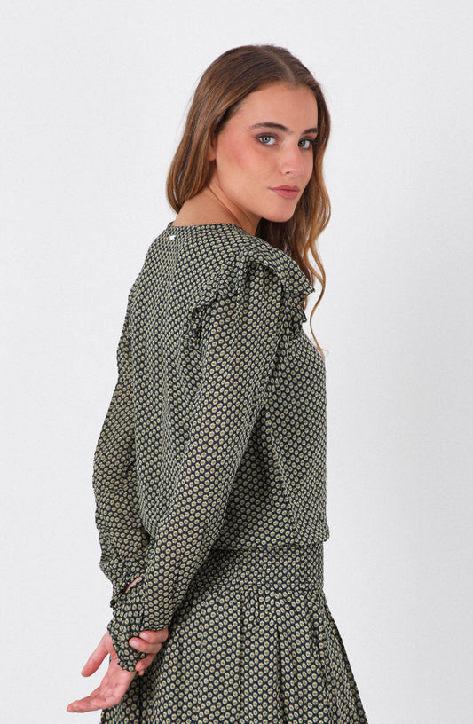 Blusa Estampada Vuelo Lurex Navy