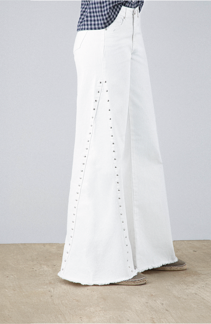 Pantalón Tachas Corte Lateral White