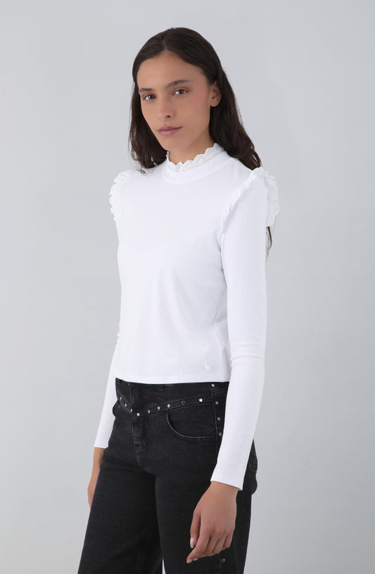 Polera Manga Larga Vuelos White