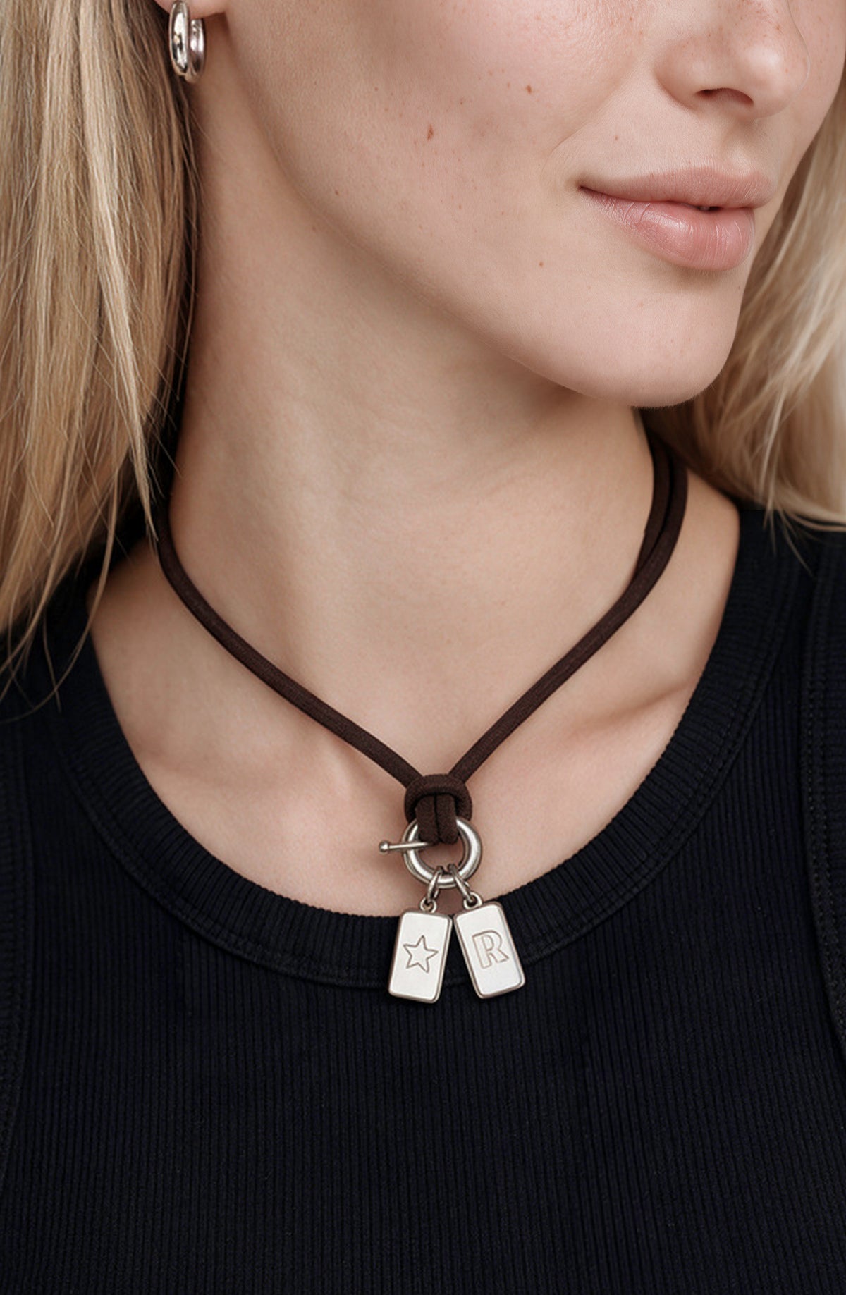 Collar Suede Charms Silver
