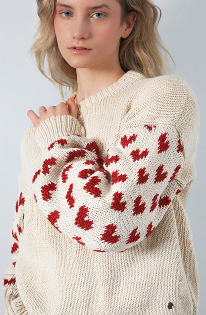 Sweater Corazones Ecru