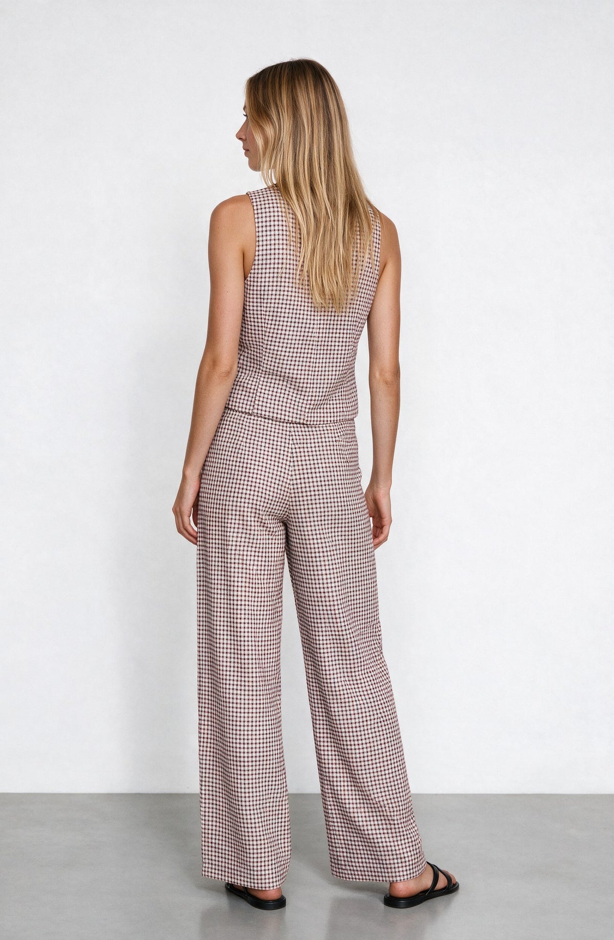 Pantalón Cuadros Print Ecru