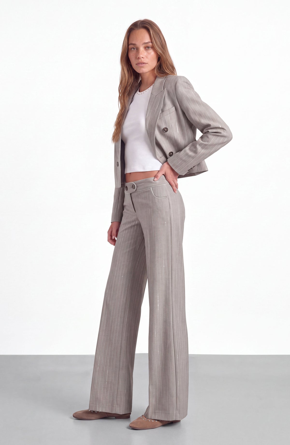 Pantalón Sastrero Lurex Beige