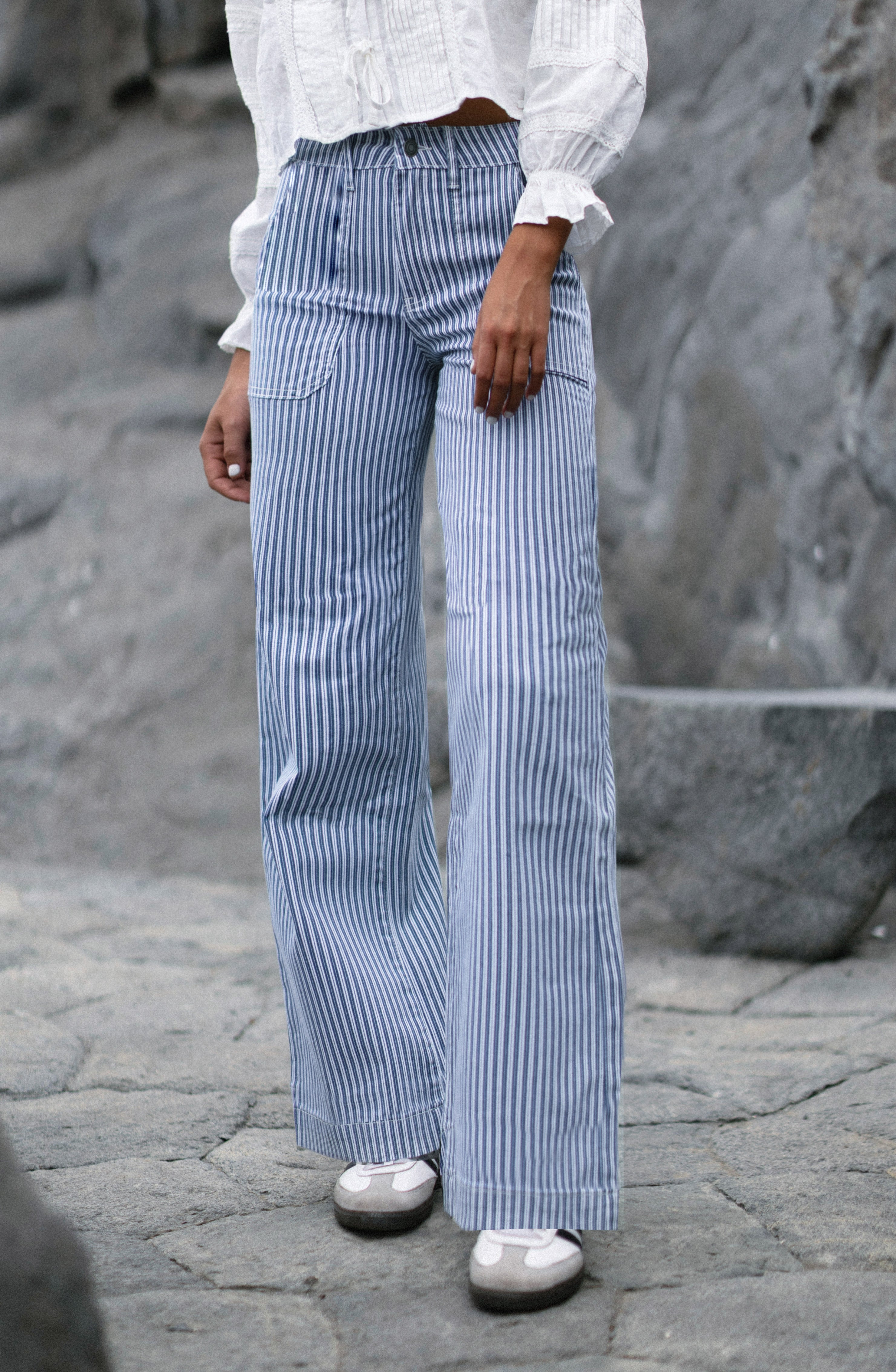 Pantalon Blanco Con Rayas Azules Cómo Combinar Pantalones Pantalon