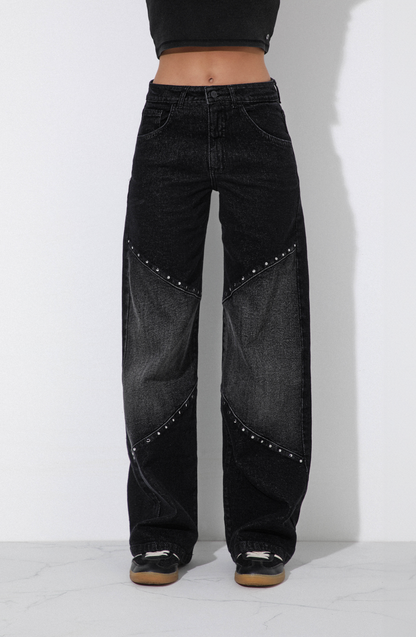 Pantalón Wide Leg Diagonal Tachas Black