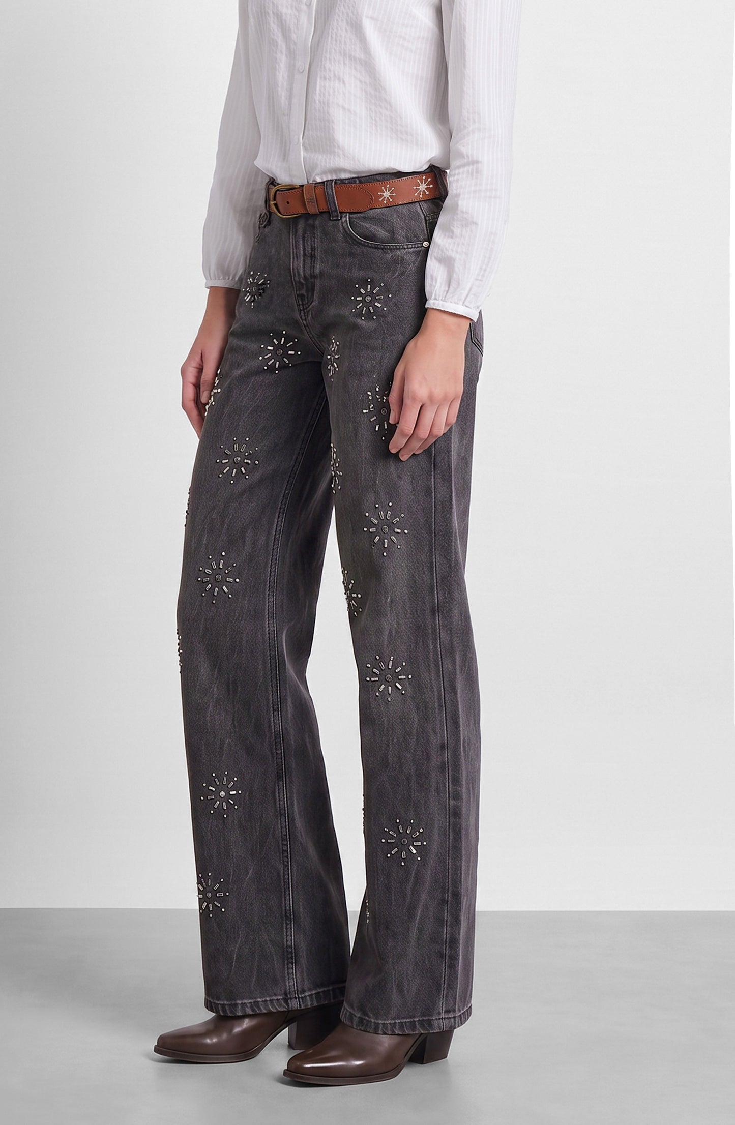 Pantalón Flores Brillos Grey