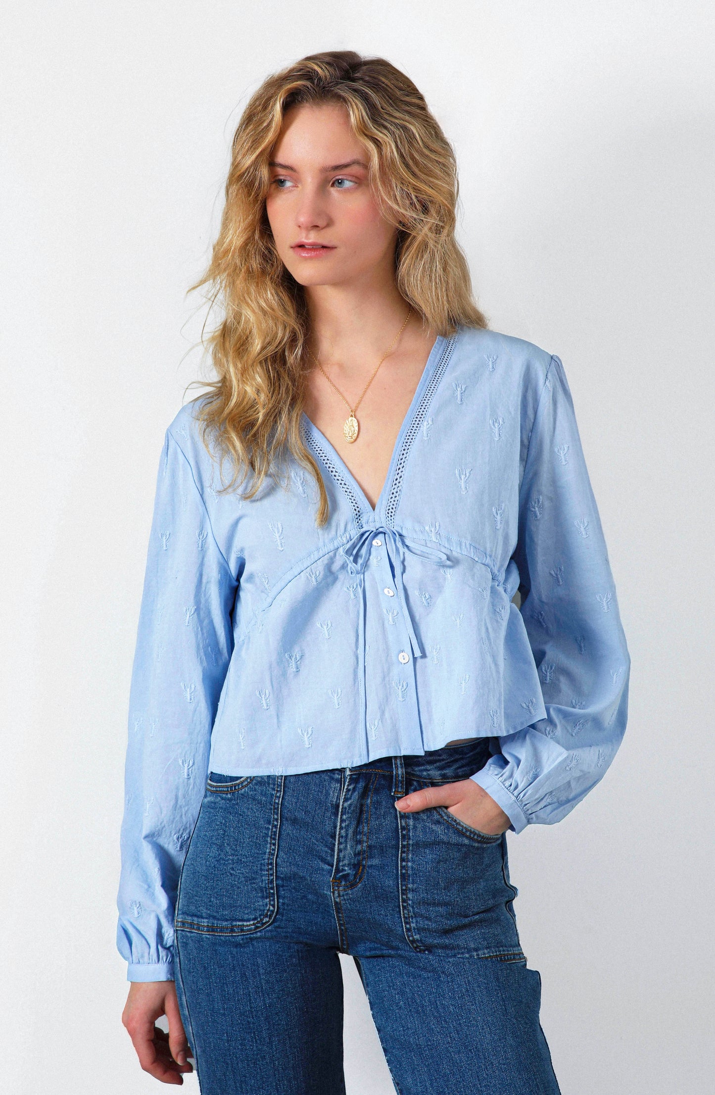 Blusa Bordado Langosta Blue