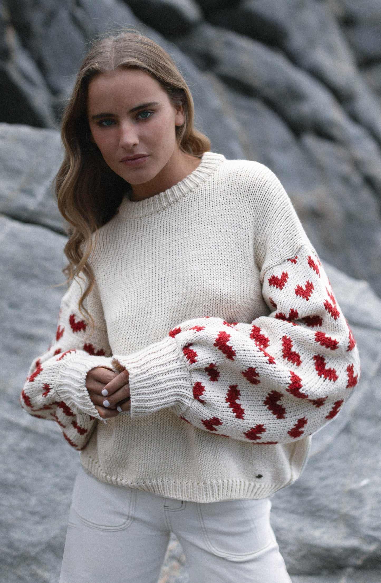 Sweater Corazones Ecru