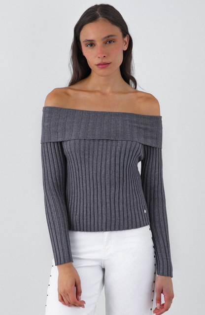 Polera Tejida Hombros Gray