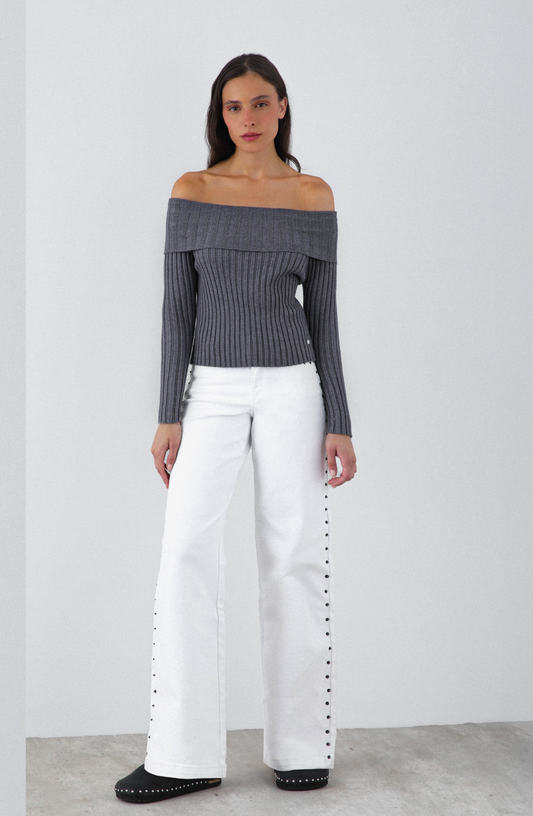 Polera Tejida Hombros Gray