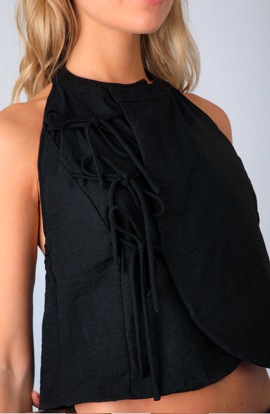 Top Halter Nudos Lino Black