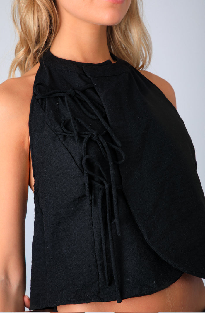 Top Halter Nudos Lino Black