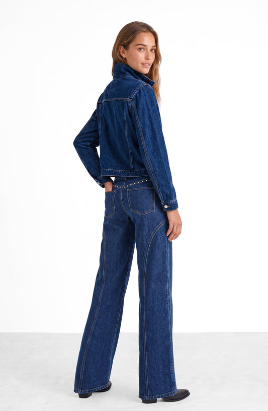 Chaqueta Denim Cuello Funnel Blue