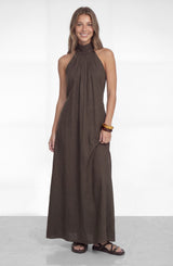 Vestido Largo Halter Brown