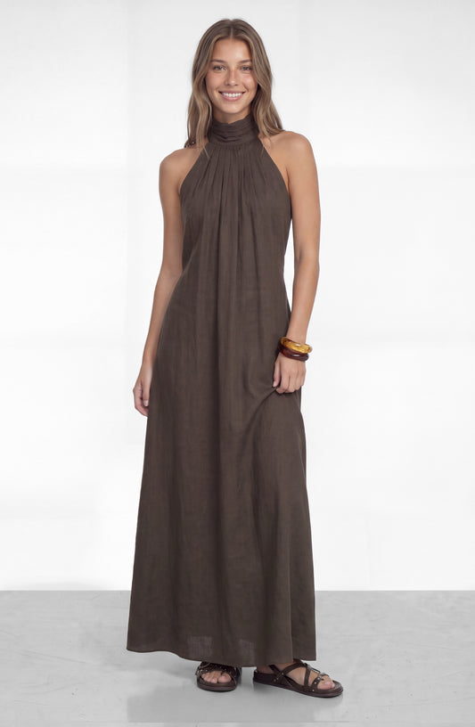 Vestido Largo Halter Brown