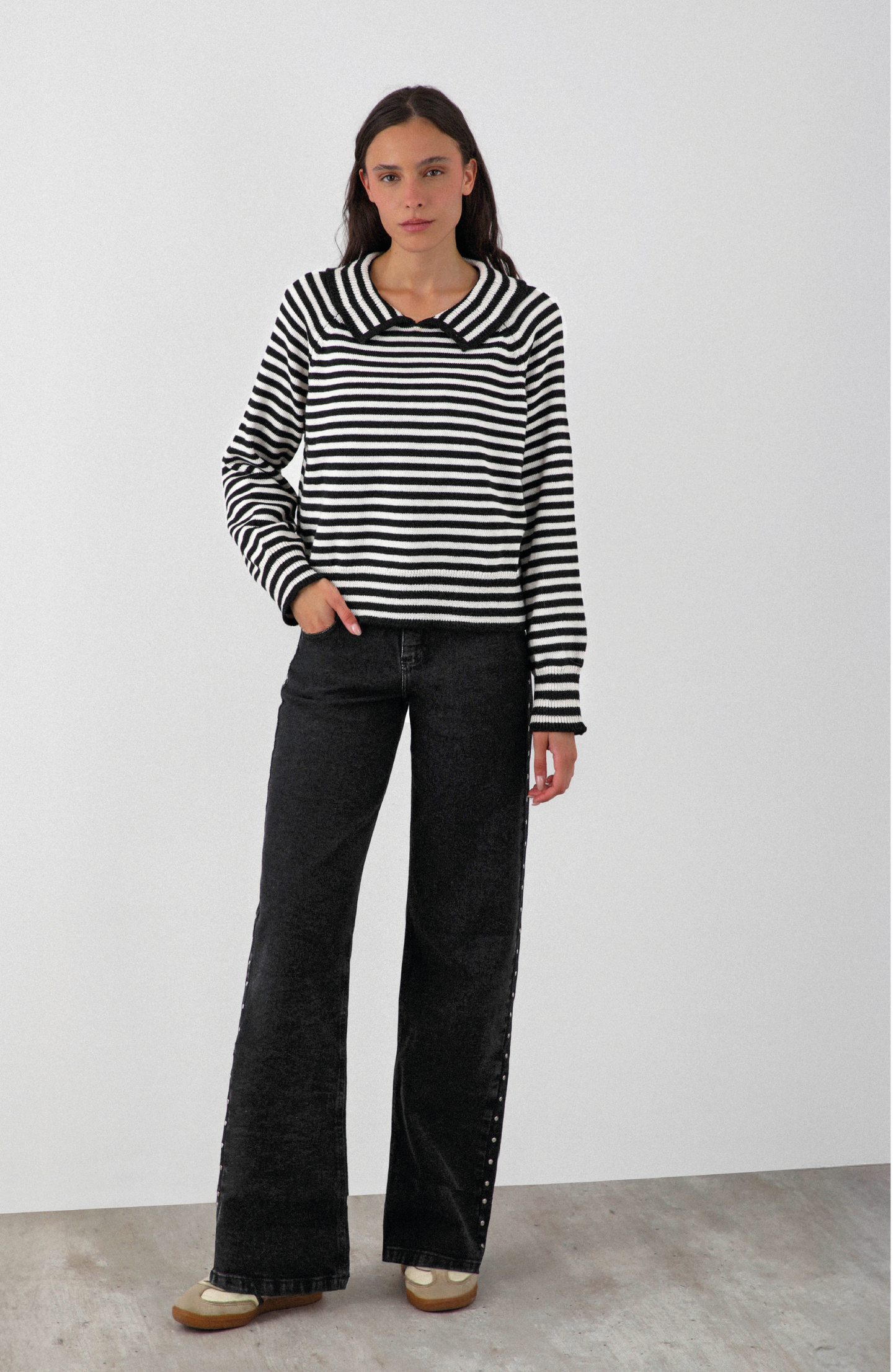 Sweater Polo Rayas Black