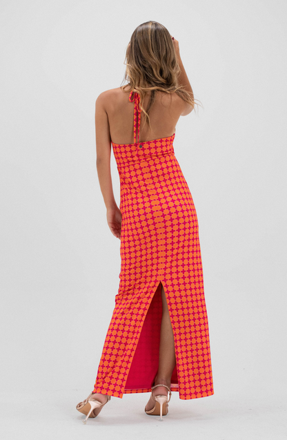 Vestido Cut Out Fucshia Print