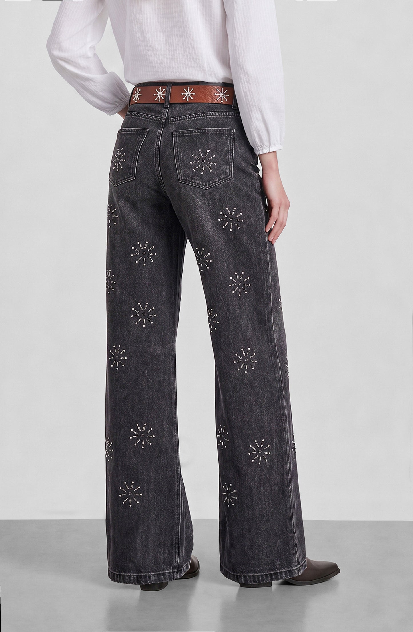 Pantalón Flores Brillos Grey
