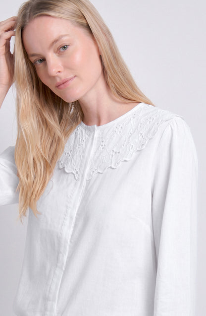 Blusa Cuello Bobo Embroidery White