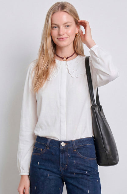 Blusa Cuello Bobo Embroidery White